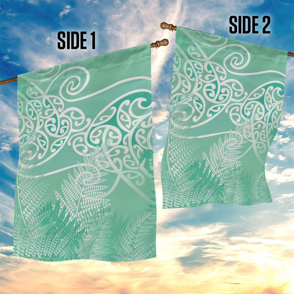 Aotearoa Maori Koru Curves Garden Flag Silver Ferns - Mint