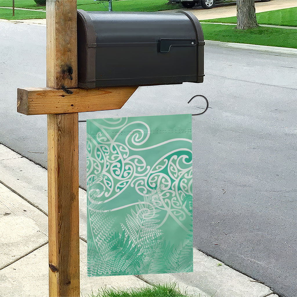 Aotearoa Maori Koru Curves Garden Flag Silver Ferns - Mint