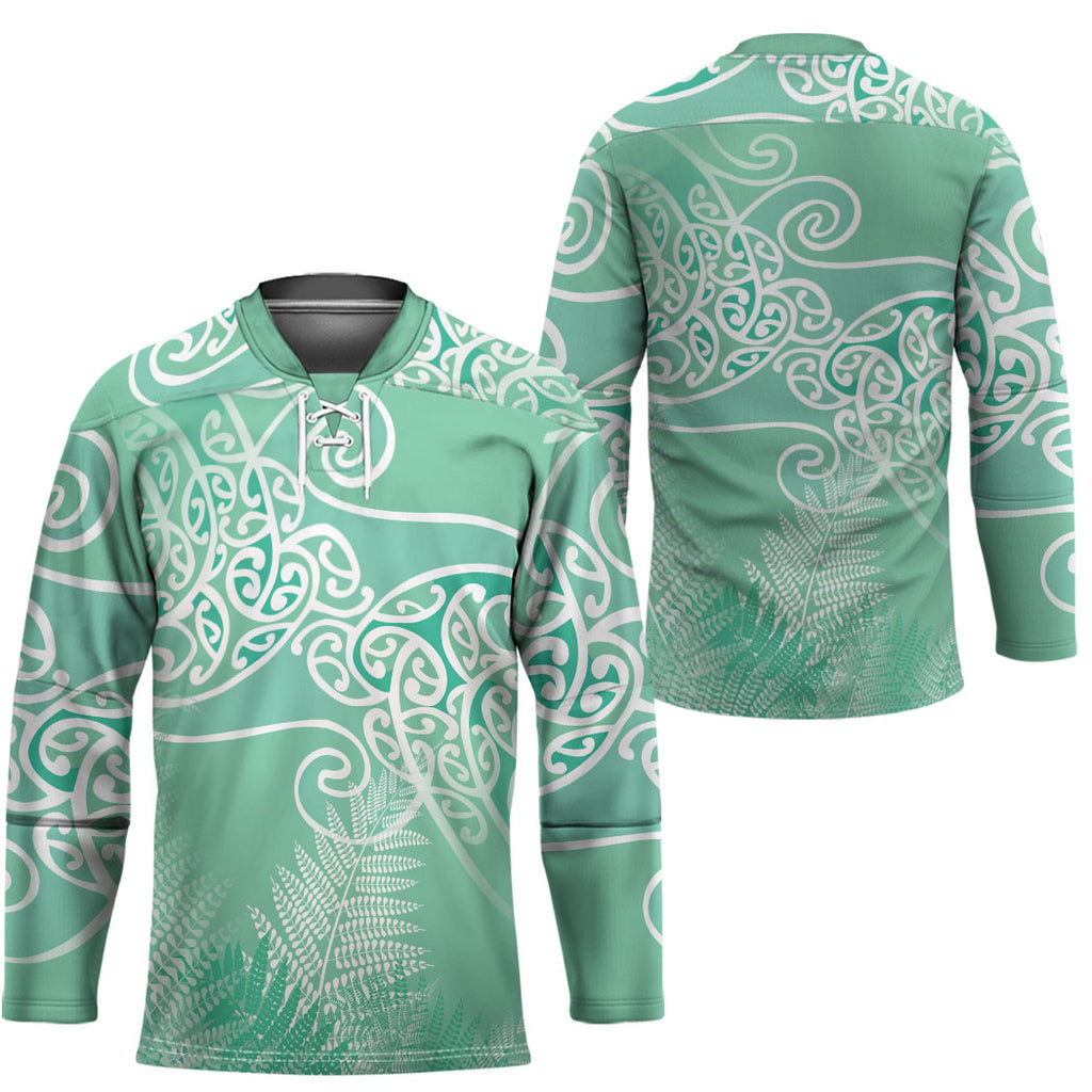 Aotearoa Maori Koru Curves Hockey Jersey Silver Ferns - Mint