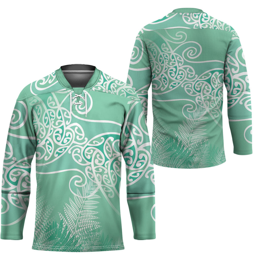 Aotearoa Maori Koru Curves Hockey Jersey Silver Ferns - Mint