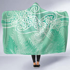 Aotearoa Maori Koru Curves Hooded Blanket Silver Ferns - Mint