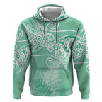 Aotearoa Maori Koru Curves Hoodie Silver Ferns - Mint