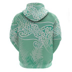 Aotearoa Maori Koru Curves Hoodie Silver Ferns - Mint