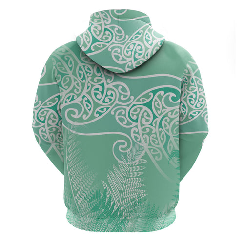 Aotearoa Maori Koru Curves Hoodie Silver Ferns - Mint