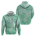 Aotearoa Maori Koru Curves Hoodie Silver Ferns - Mint