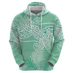 Aotearoa Maori Koru Curves Hoodie Silver Ferns - Mint