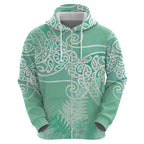 Aotearoa Maori Koru Curves Hoodie Silver Ferns - Mint