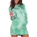 Aotearoa Maori Koru Curves Hoodie Dress Silver Ferns - Mint