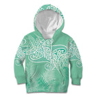 Aotearoa Maori Koru Curves Kid Hoodie Silver Ferns - Mint
