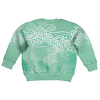 Aotearoa Maori Koru Curves Kid Ugly Christmas Sweater Silver Ferns - Mint