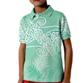 Aotearoa Maori Koru Curves Kid Polo Shirt Silver Ferns - Mint