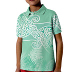 Aotearoa Maori Koru Curves Kid Polo Shirt Silver Ferns - Mint