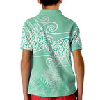 Aotearoa Maori Koru Curves Kid Polo Shirt Silver Ferns - Mint