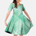 Aotearoa Maori Koru Curves Kid Short Sleeve Dress Silver Ferns - Mint