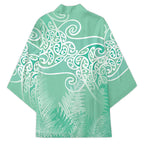 Aotearoa Maori Koru Curves Kimono Silver Ferns - Mint