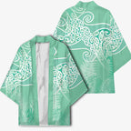 Aotearoa Maori Koru Curves Kimono Silver Ferns - Mint