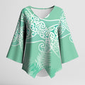 Aotearoa Maori Koru Curves Kimono Sleeve Blouse Silver Ferns - Mint
