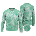Aotearoa Maori Koru Curves Ugly Christmas Sweater Silver Ferns - Mint