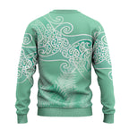 Aotearoa Maori Koru Curves Ugly Christmas Sweater Silver Ferns - Mint