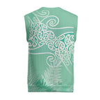Aotearoa Maori Koru Curves Christmas Knitted V-Neck Vest Silver Ferns - Mint