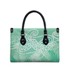 Aotearoa Maori Koru Curves Leather Bag Silver Ferns - Mint