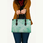 Aotearoa Maori Koru Curves Leather Bag Silver Ferns - Mint