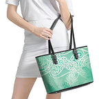 Aotearoa Maori Koru Curves Leather Tote Bag Silver Ferns - Mint