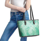 Aotearoa Maori Koru Curves Leather Tote Bag Silver Ferns - Mint