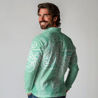 Aotearoa Maori Koru Curves Long Sleeve Polo Shirt Silver Ferns - Mint
