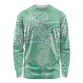 Aotearoa Maori Koru Curves Long Sleeve Shirt Silver Ferns - Mint