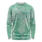 Aotearoa Maori Koru Curves Long Sleeve Shirt Silver Ferns - Mint