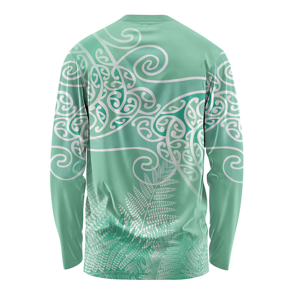 Aotearoa Maori Koru Curves Long Sleeve Shirt Silver Ferns - Mint