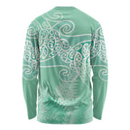 Aotearoa Maori Koru Curves Long Sleeve Shirt Silver Ferns - Mint