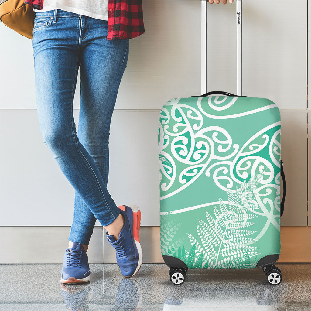 Aotearoa Maori Koru Curves Luggage Cover Silver Ferns - Mint