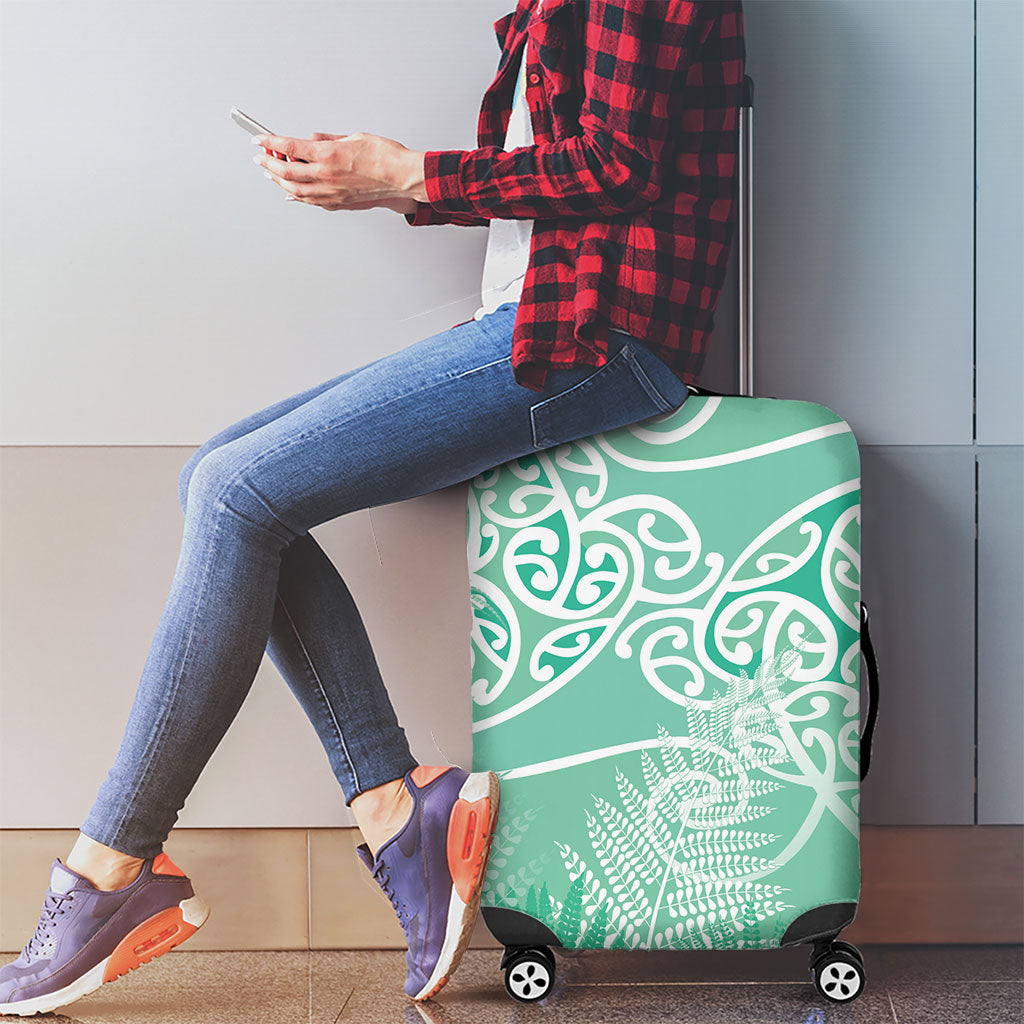 Aotearoa Maori Koru Curves Luggage Cover Silver Ferns - Mint