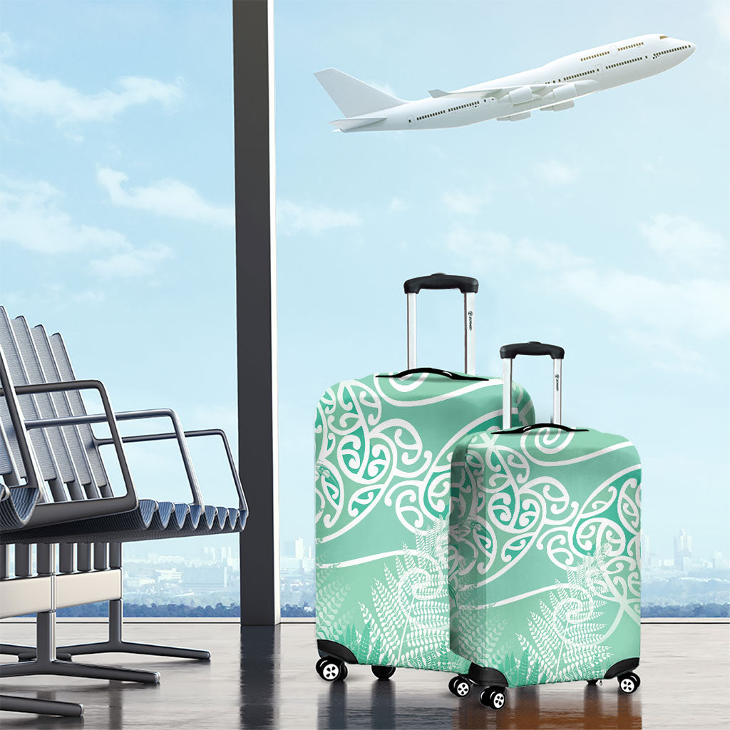 Aotearoa Maori Koru Curves Luggage Cover Silver Ferns - Mint
