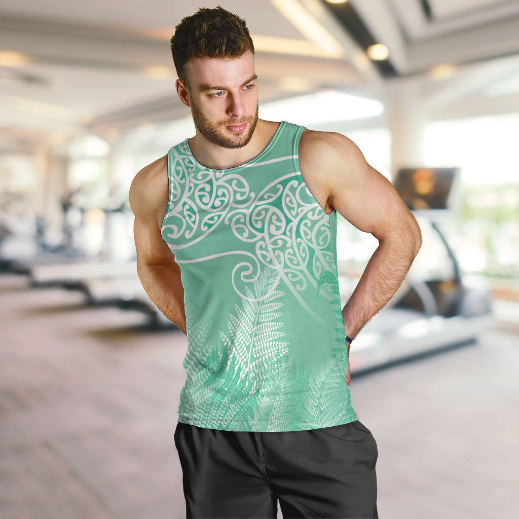 Aotearoa Maori Koru Curves Men Tank Top Silver Ferns - Mint