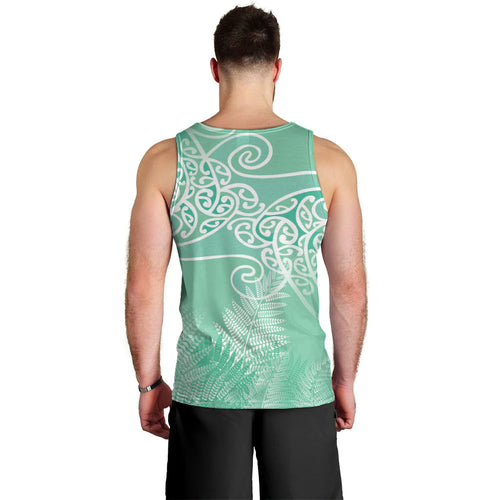 Aotearoa Maori Koru Curves Men Tank Top Silver Ferns - Mint