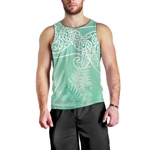 Aotearoa Maori Koru Curves Men Tank Top Silver Ferns - Mint