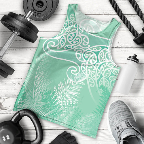 Aotearoa Maori Koru Curves Men Tank Top Silver Ferns - Mint