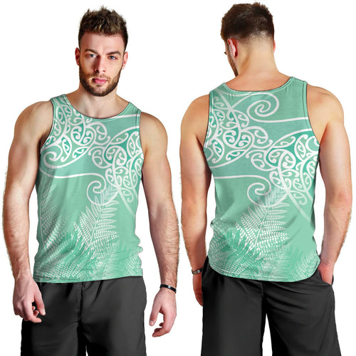 Aotearoa Maori Koru Curves Men Tank Top Silver Ferns - Mint