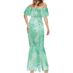 Aotearoa Maori Koru Curves Mermaid Dress Silver Ferns - Mint