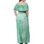Aotearoa Maori Koru Curves Off Shoulder Maxi Dress Silver Ferns - Mint