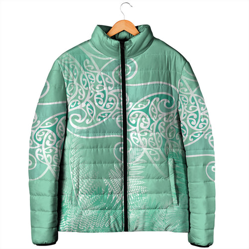 Aotearoa Maori Koru Curves Padded Jacket Silver Ferns - Mint