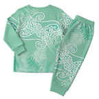 Aotearoa Maori Koru Curves Christmas Pajama Set Silver Ferns - Mint