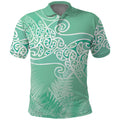 Aotearoa Maori Koru Curves Polo Shirt Silver Ferns - Mint