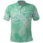 Aotearoa Maori Koru Curves Polo Shirt Silver Ferns - Mint