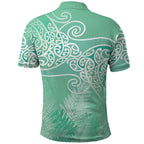 Aotearoa Maori Koru Curves Polo Shirt Silver Ferns - Mint