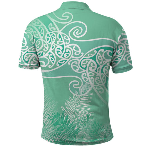 Aotearoa Maori Koru Curves Polo Shirt Silver Ferns - Mint