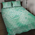 Aotearoa Maori Koru Curves Quilt Bed Set Silver Ferns - Mint